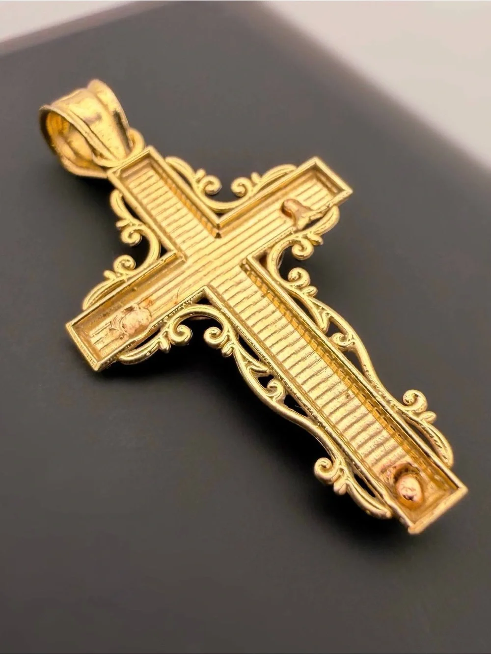 14k Solid Yellow Rose White Gold Three Tone Cross Diamond Cut Religious Charm Pe